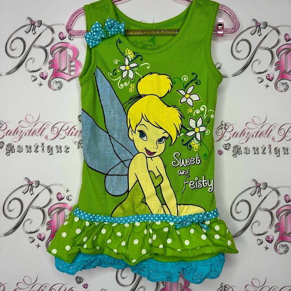 Disney tinkerbell tank top ruffle frill bottom sparkly decal fairy sweet y2k - Picture 1 of 9